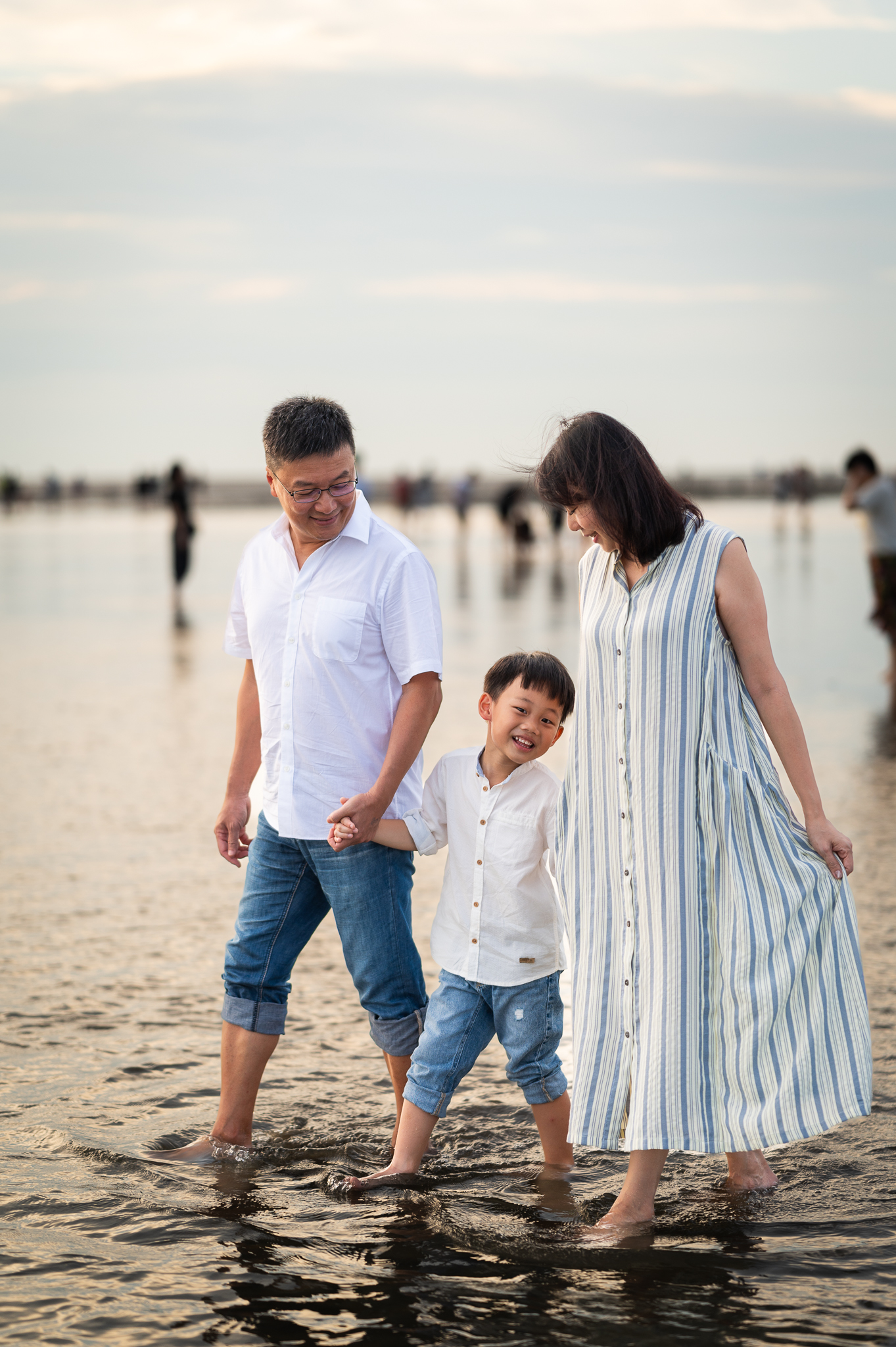 Family walking on wetlands